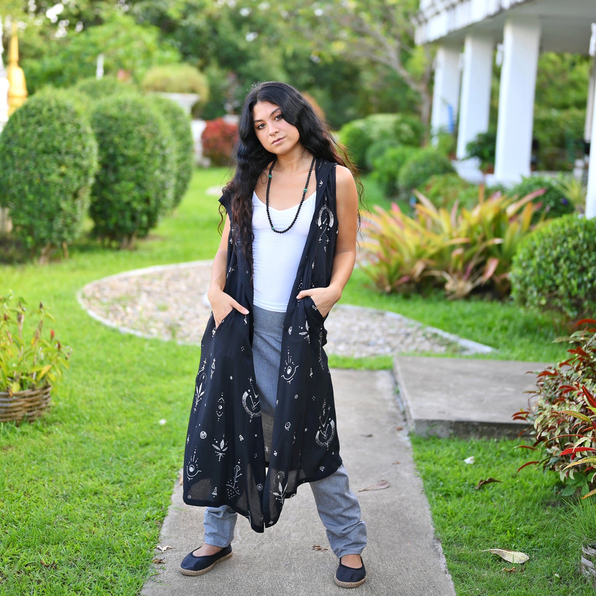 Hippie Boho Style Kimono der Pilger Schwarz