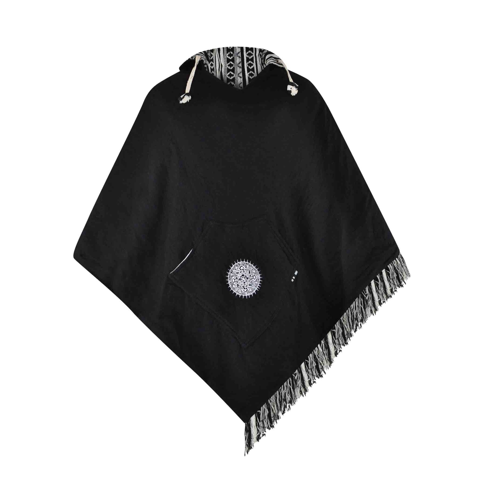 Hippie Wendeponcho im Mexikaner Poncho Style Schwarz