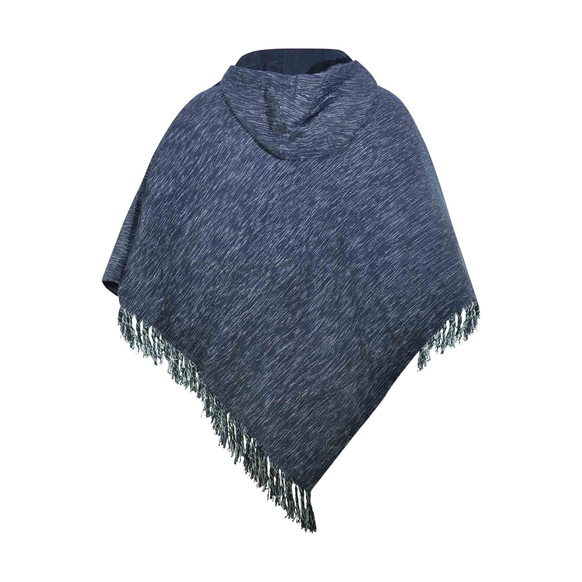 Hippie Wendeponcho im Mexikaner Poncho Style Schwarz meliert