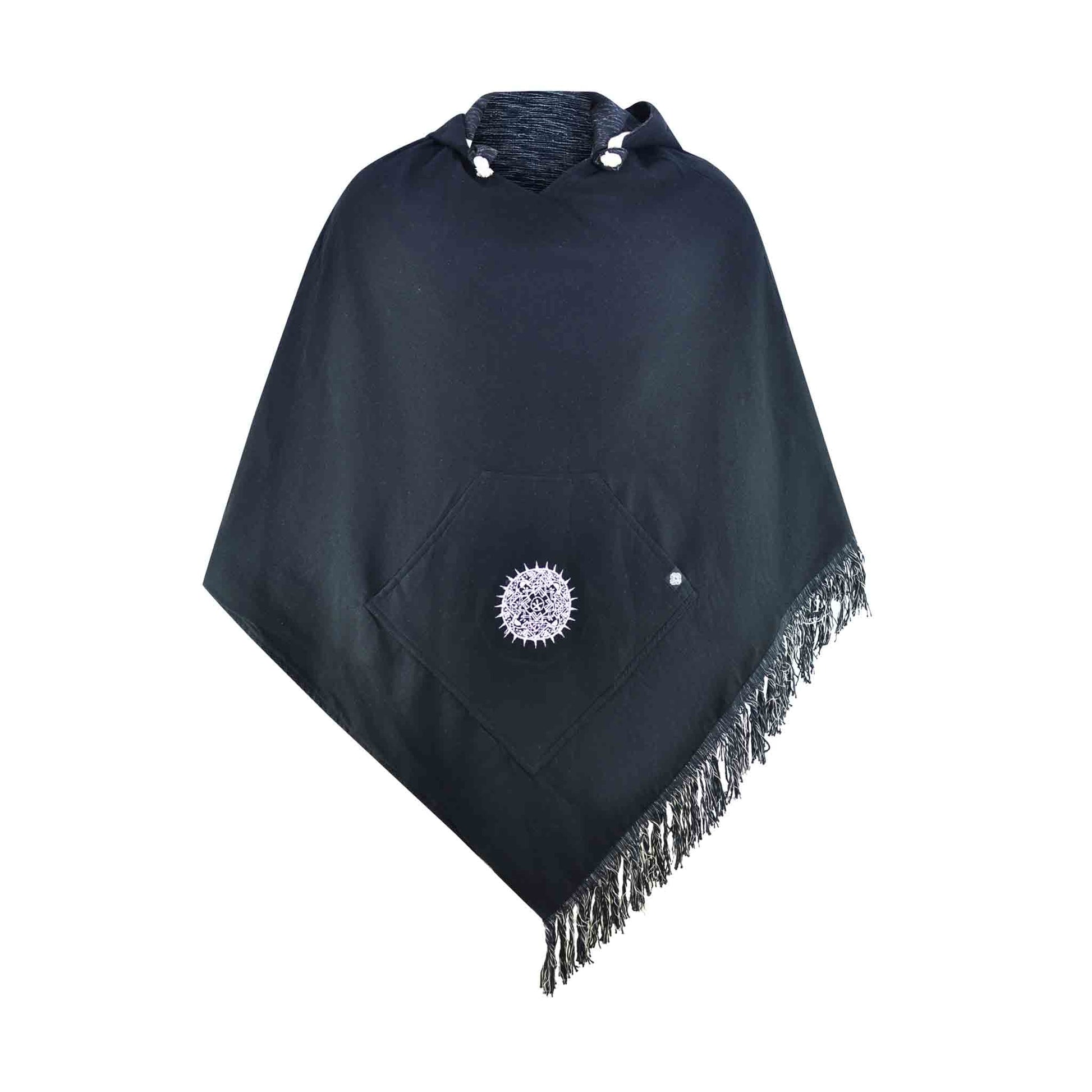 Hippie Wendeponcho im Mexikaner Poncho Style Schwarz meliert