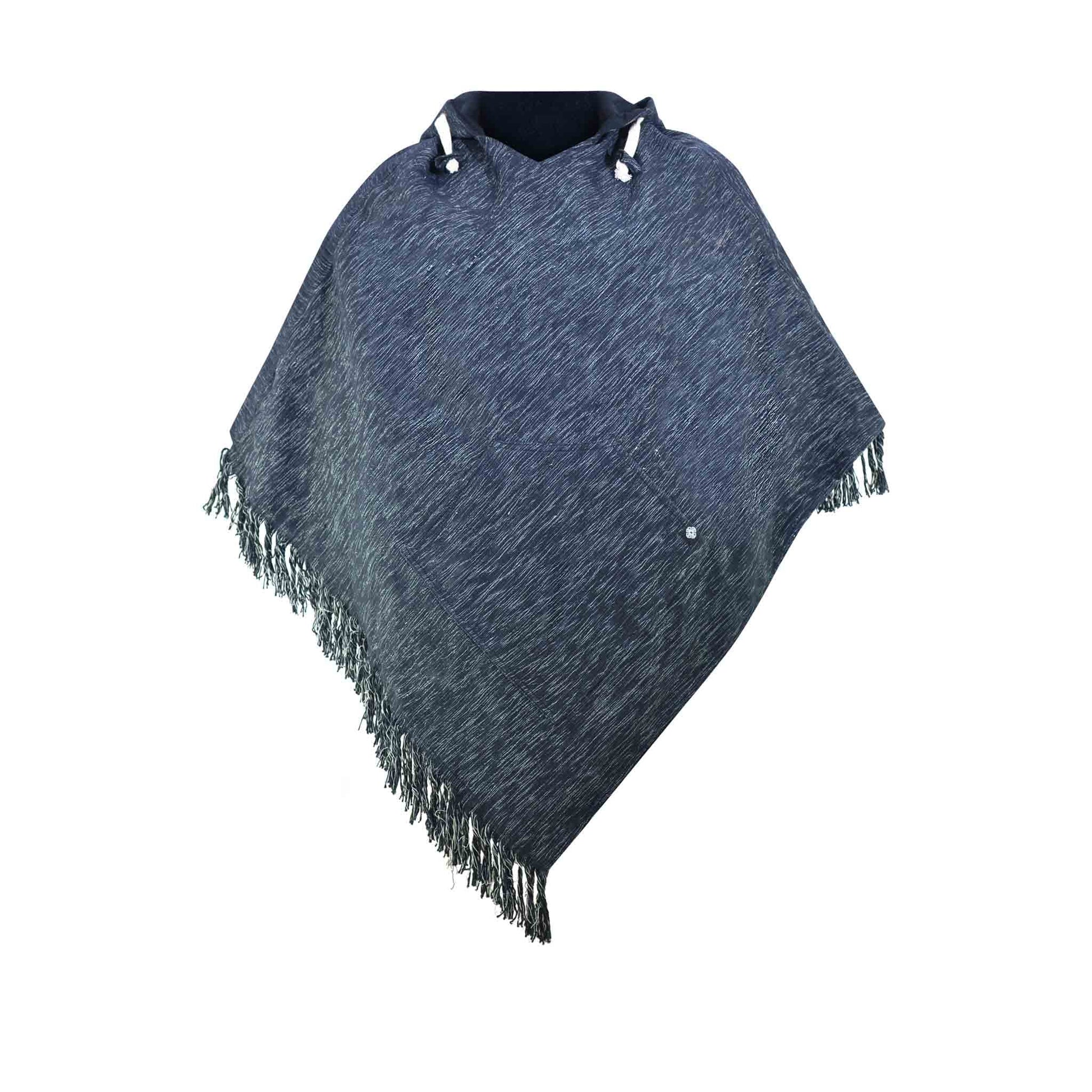 Hippie Wendeponcho im Mexikaner Poncho Style Schwarz meliert
