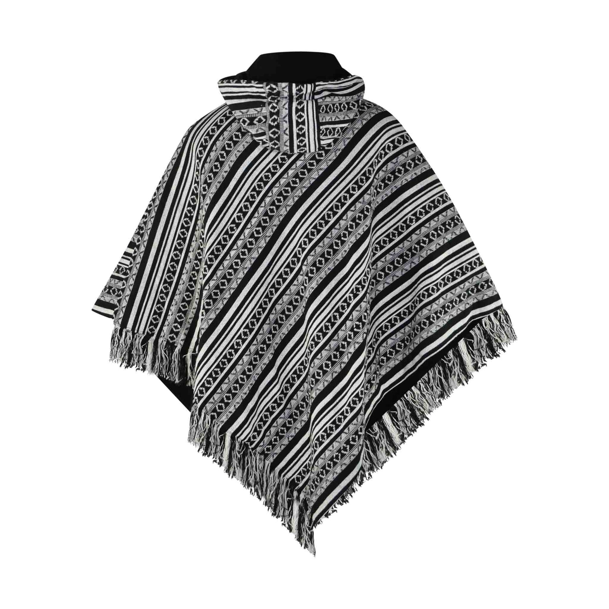 Hippie Wendeponcho im Mexikaner Poncho Style Schwarz