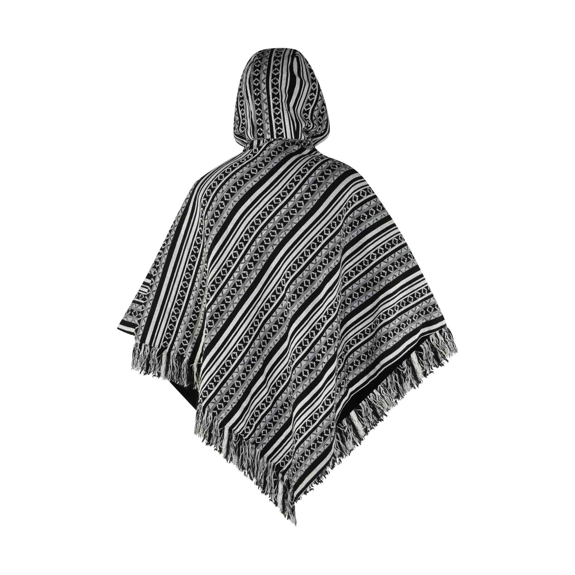 Hippie Wendeponcho im Mexikaner Poncho Style Schwarz