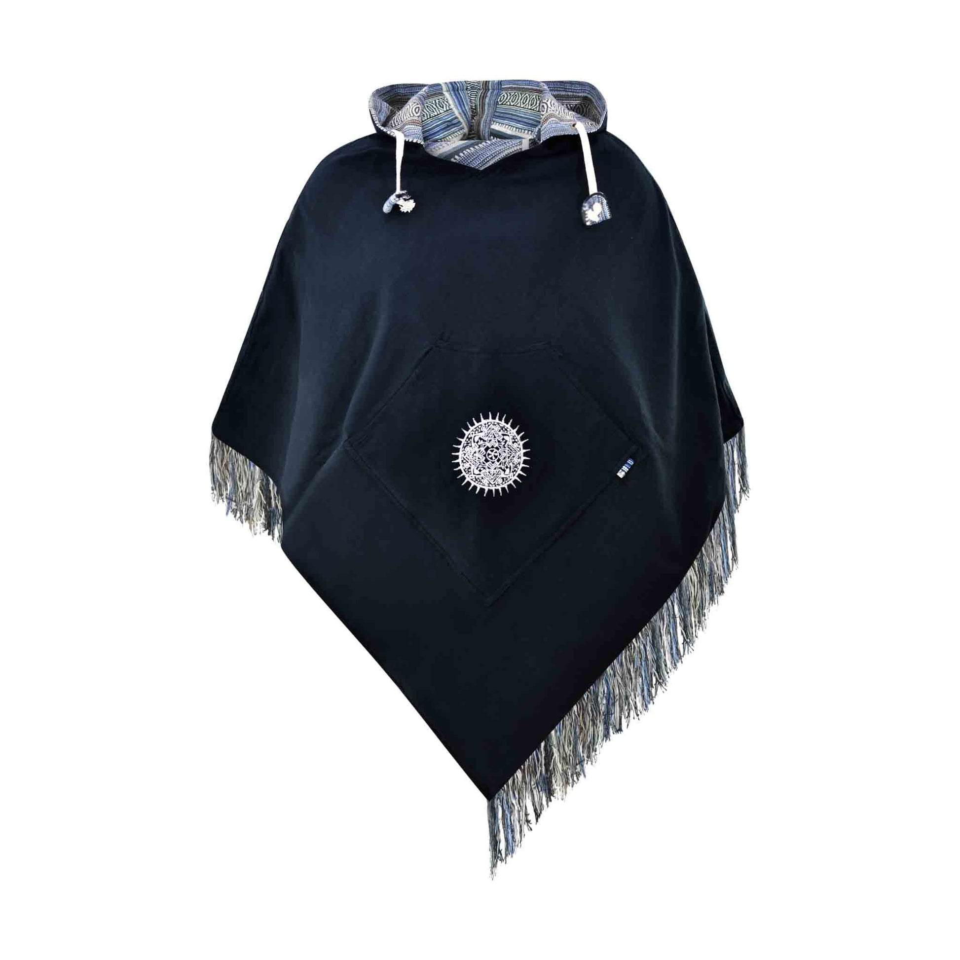 Hippie Wendeponcho im Mexikaner Poncho Style Blau