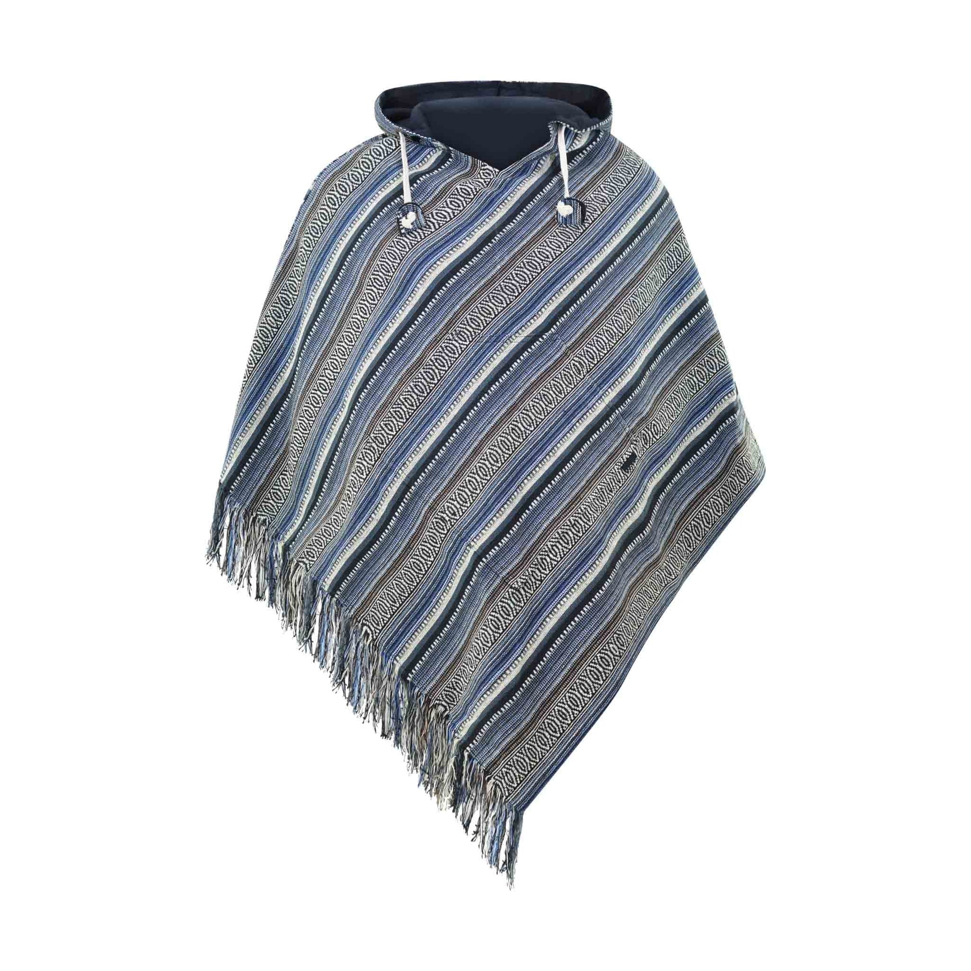 Hippie Wendeponcho im Mexikaner Poncho Style Blau