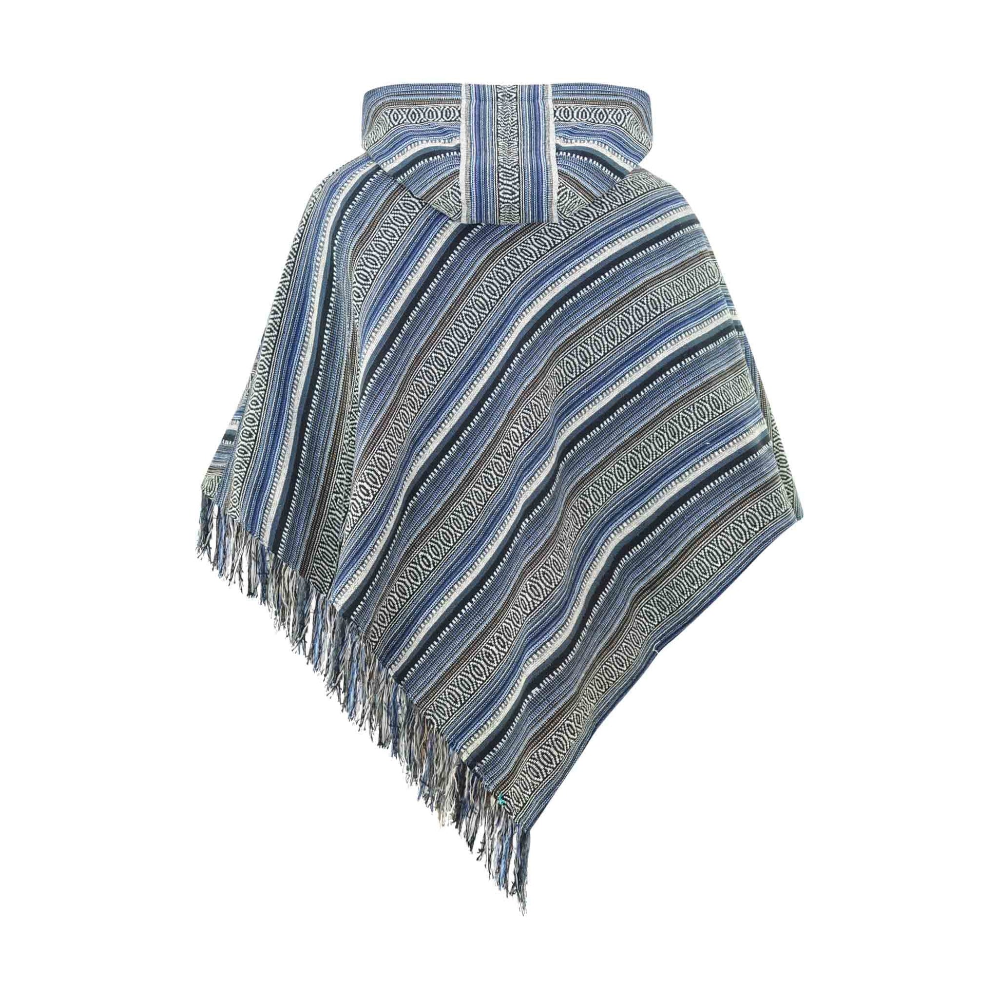 Hippie Wendeponcho im Mexikaner Poncho Style Blau