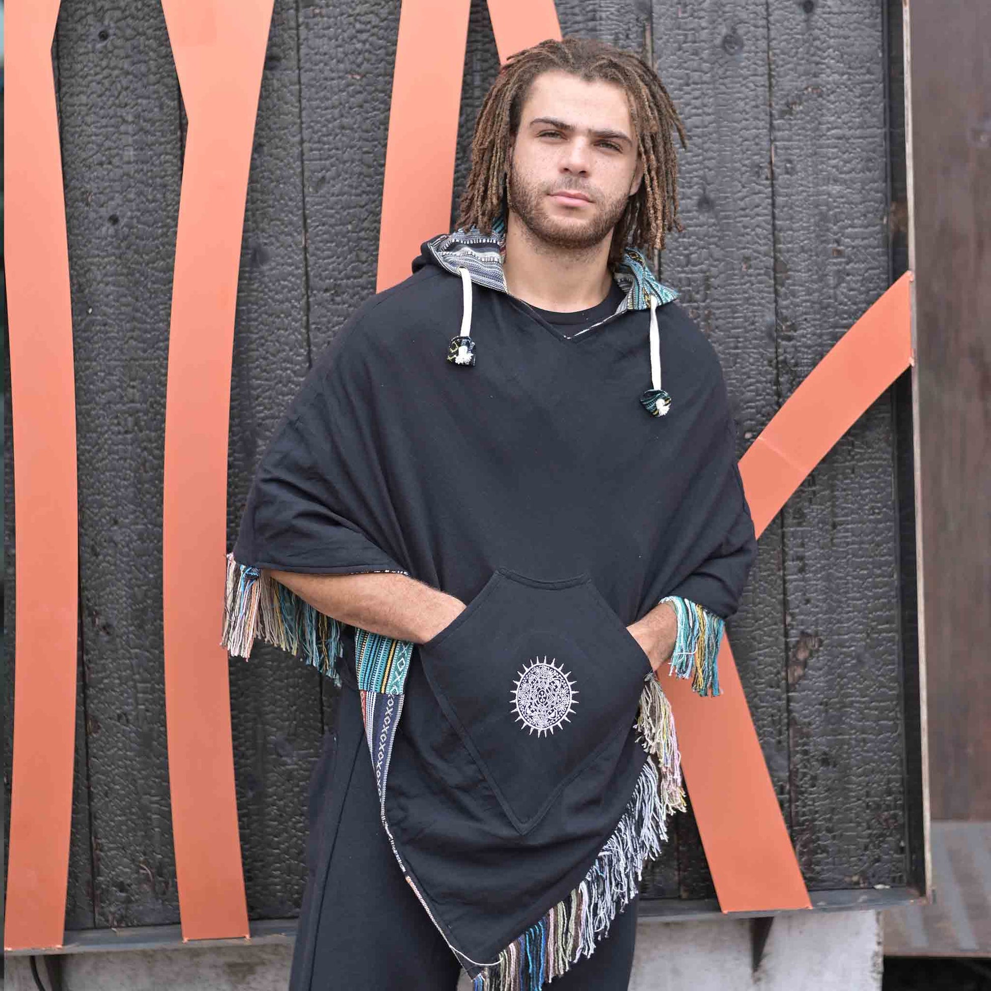 model-lxl Hippie Wendeponcho im Mexikaner Poncho Style Patchwork