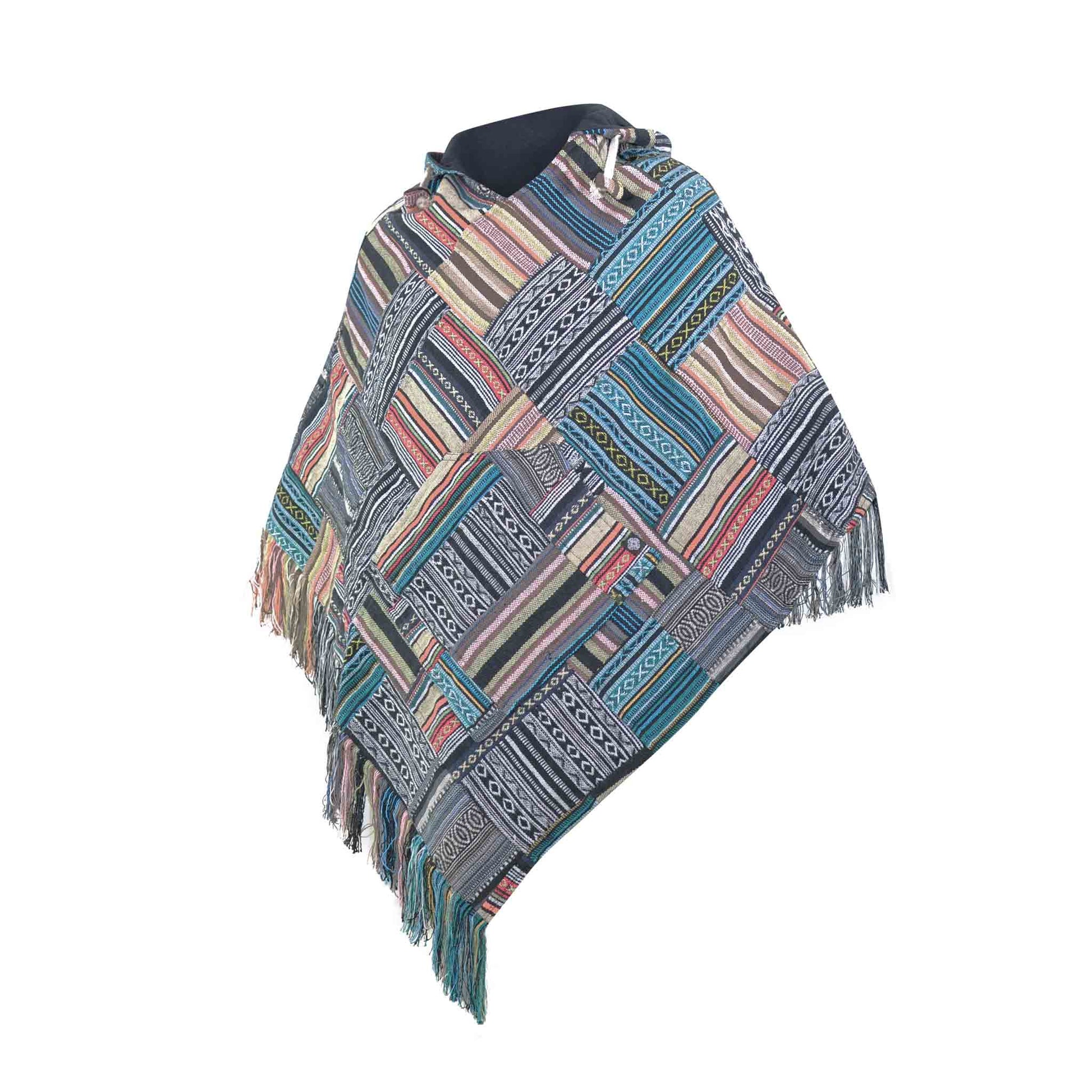 Hippie Wendeponcho im Mexikaner Poncho Style Patchwork