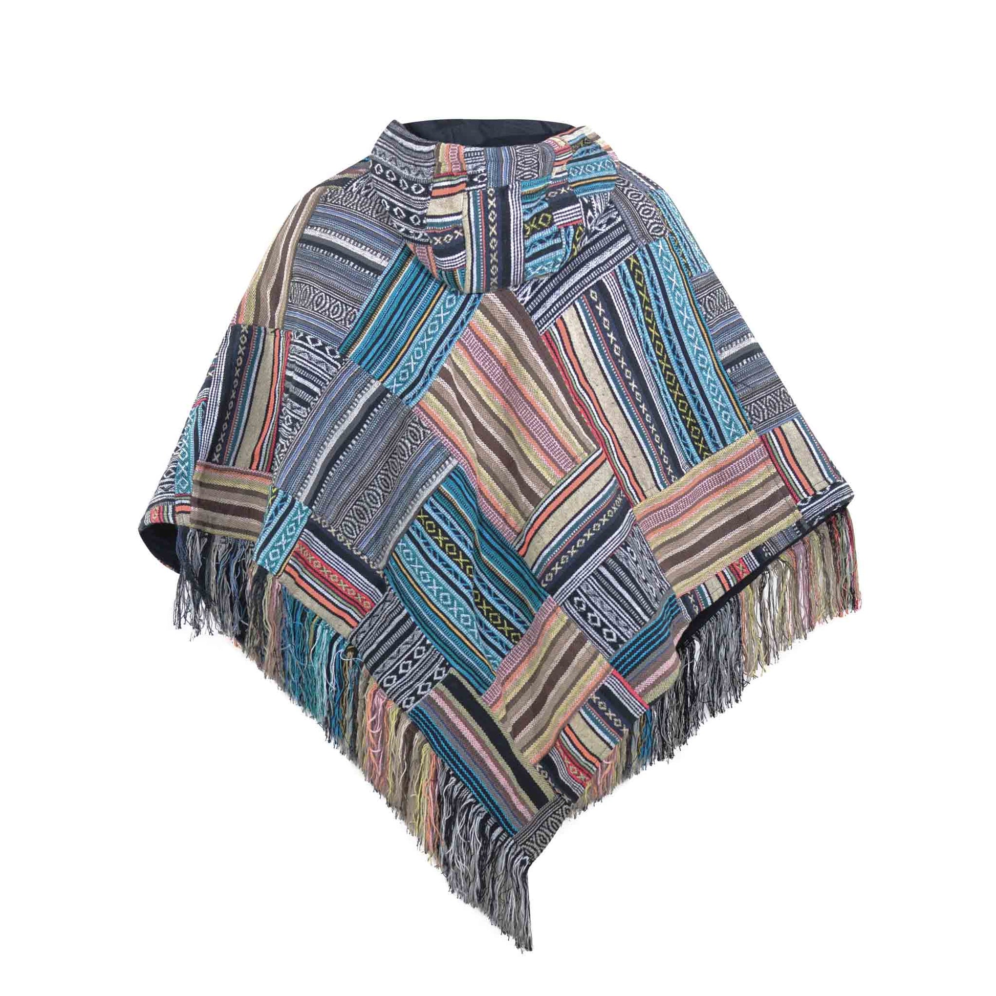 Hippie Wendeponcho im Mexikaner Poncho Style Patchwork