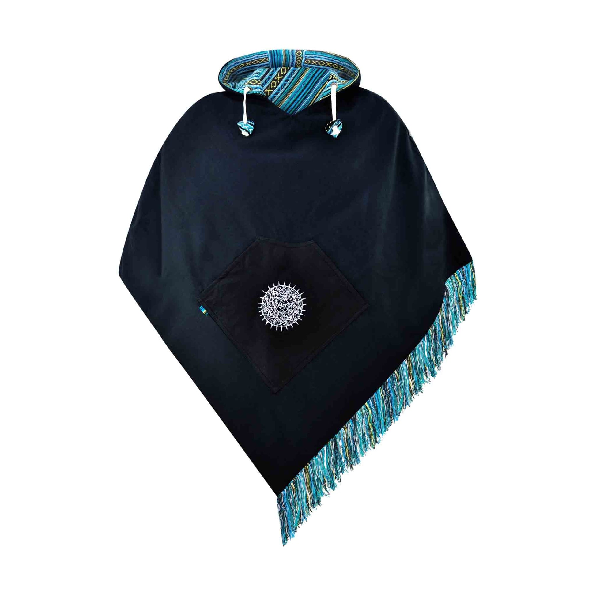 Hippie Wendeponcho im Mexikaner Poncho Style Türkis