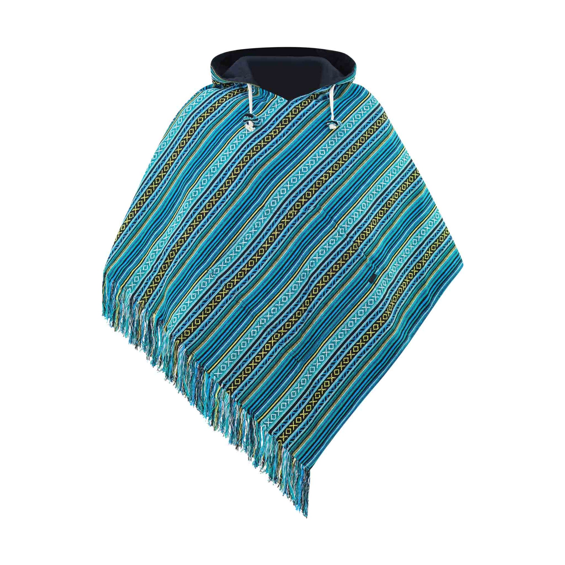 Hippie Wendeponcho im Mexikaner Poncho Style Türkis