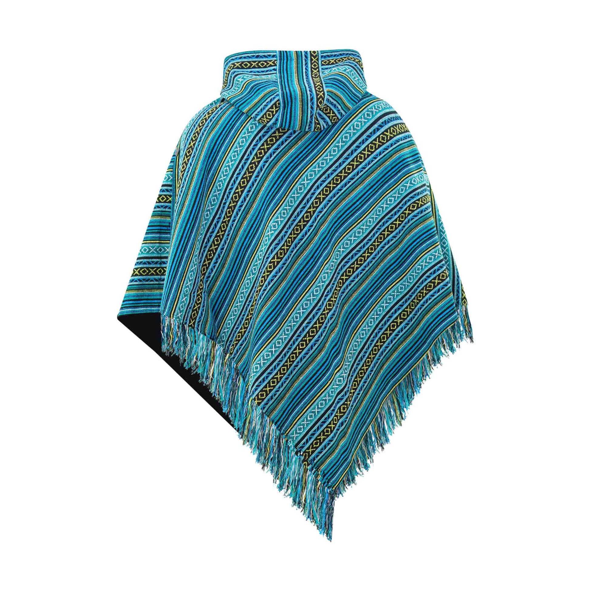 Hippie Wendeponcho im Mexikaner Poncho Style Türkis