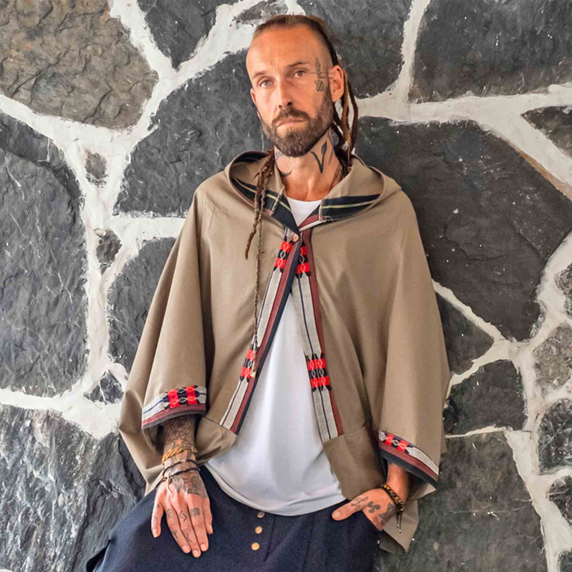 Hippie Poncho Boho Style Kimono Kraft Graubraun