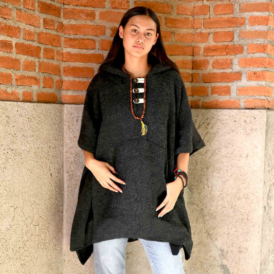 Hippie Style Wollponcho Arriba Schwarz