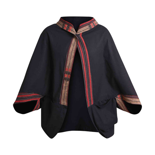 Hippie Poncho Boho Style Kimono Kraft Schwarz