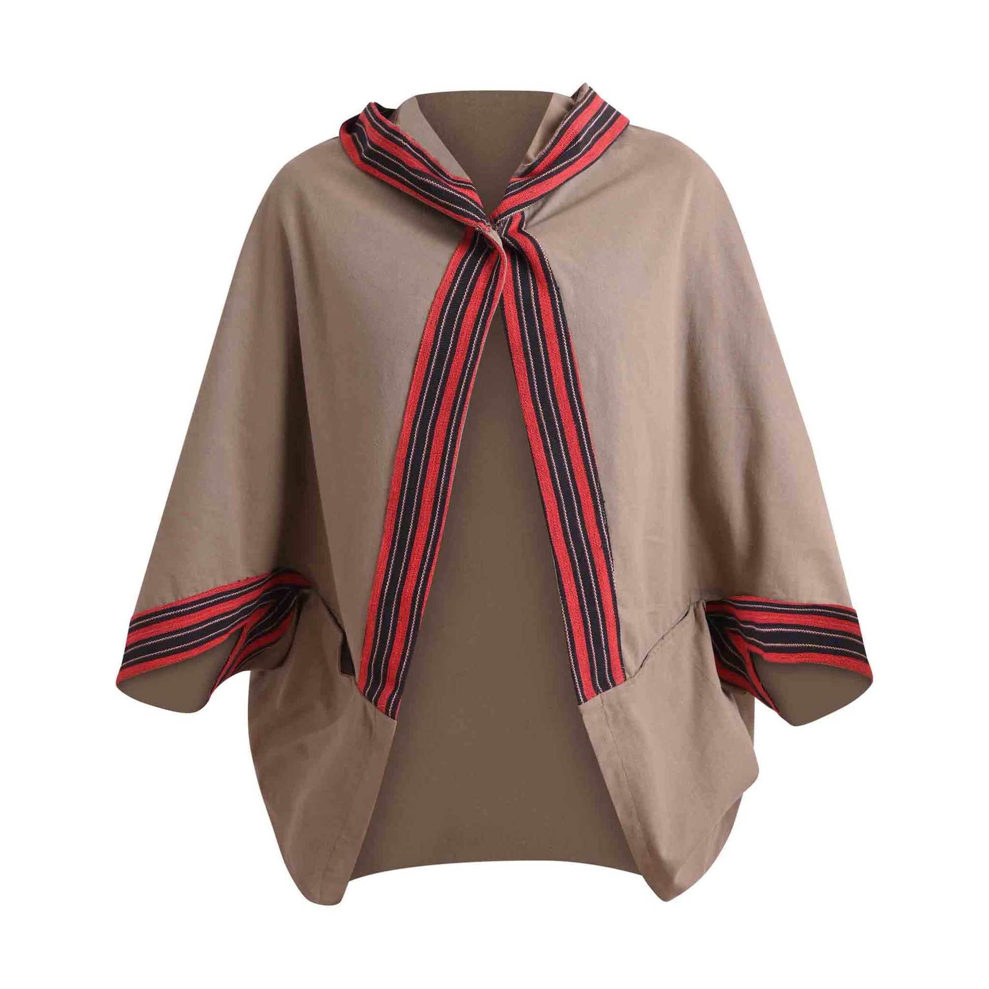 Hippie Poncho Boho Style Kimono Kraft Graubraun