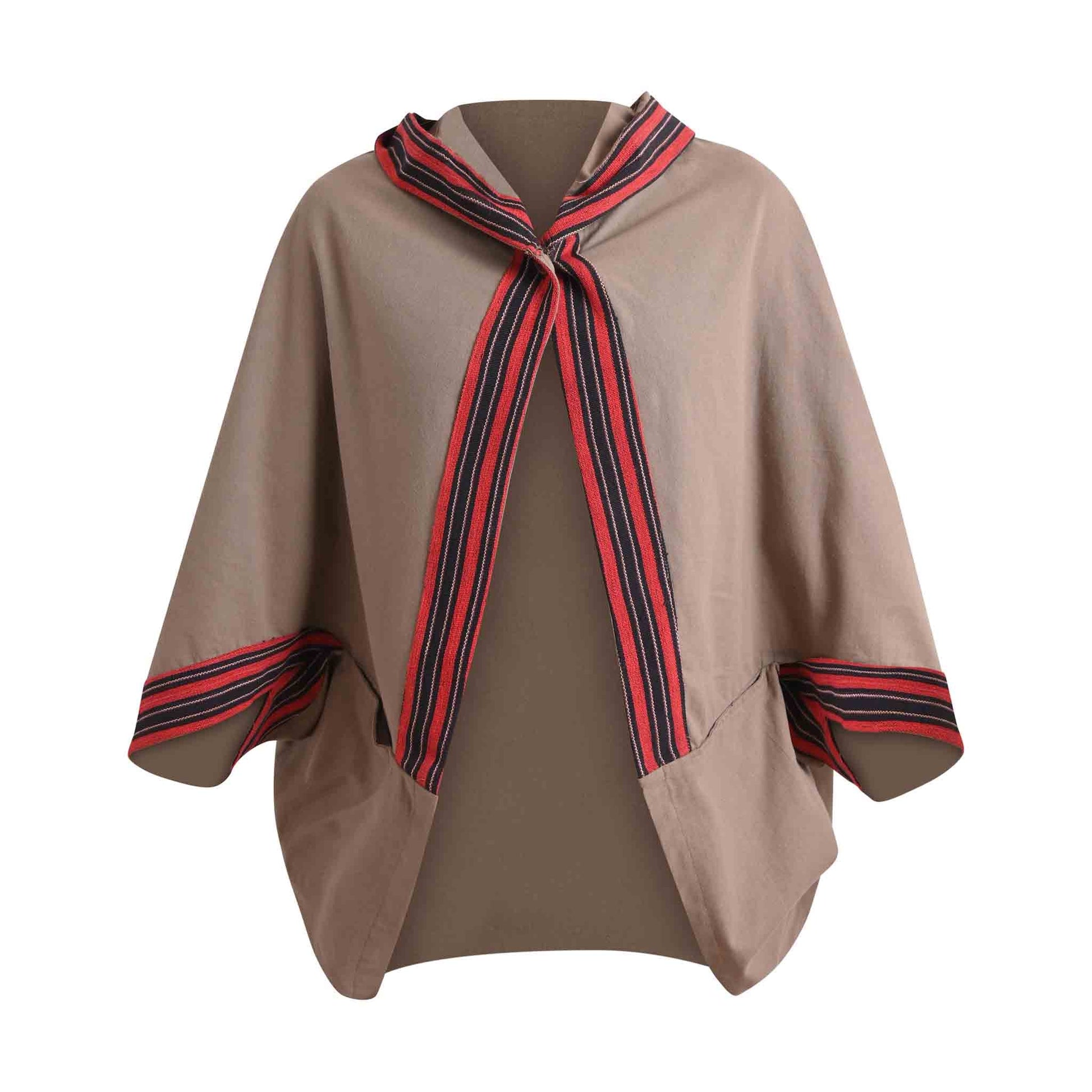 Hippie Poncho Boho Style Kimono Kraft Graubraun