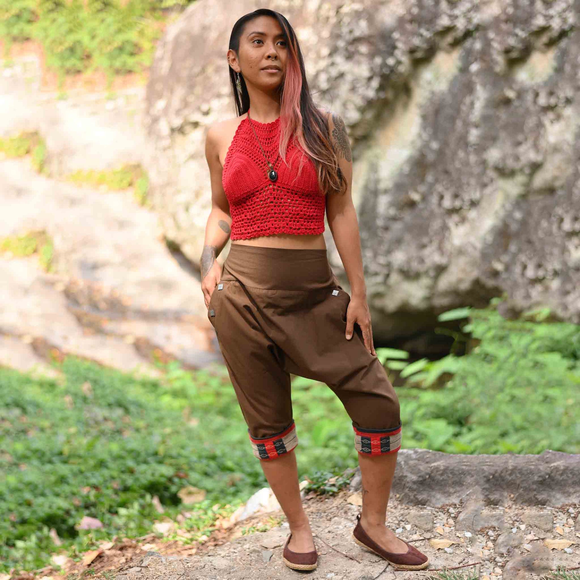 model-sm Kurze Boho Style Haremshose Auszeit Braun