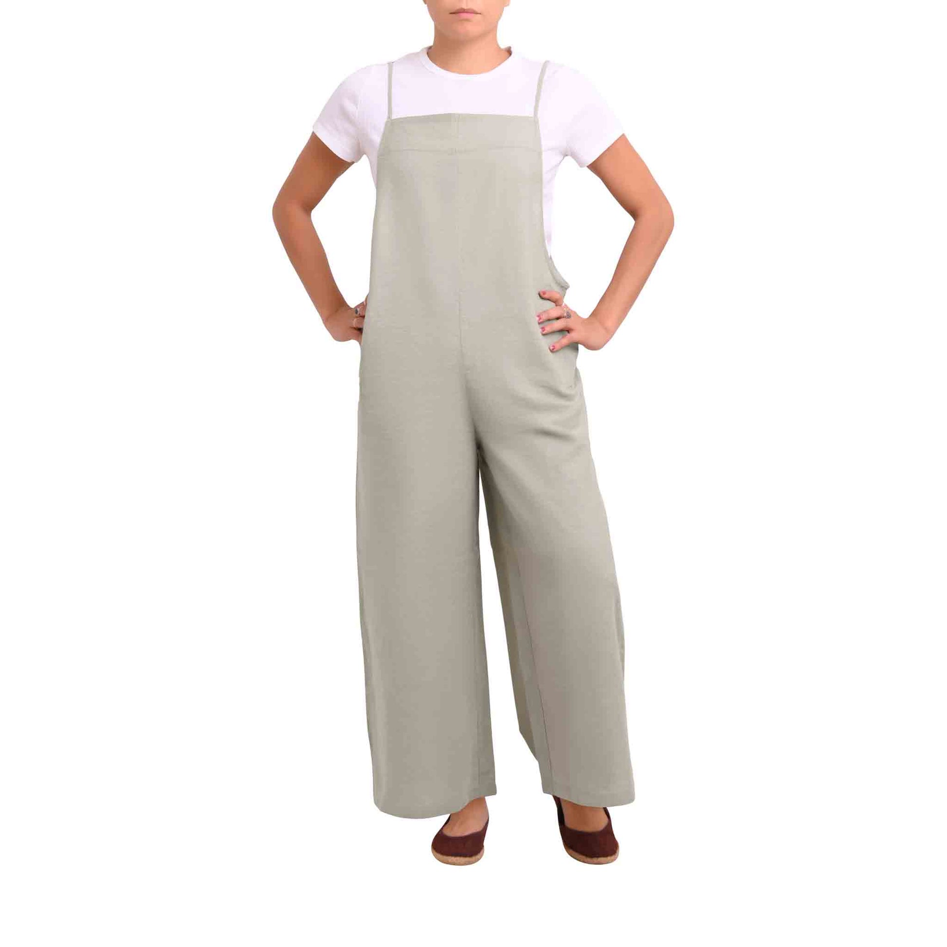 Baumwoll/Leinen Jumpsuit Widelax Grün