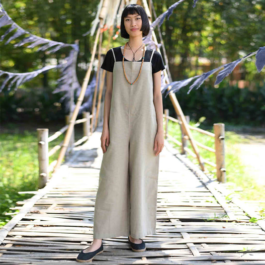model-sl Baumwoll/Leinen Jumpsuit Widelax Grün