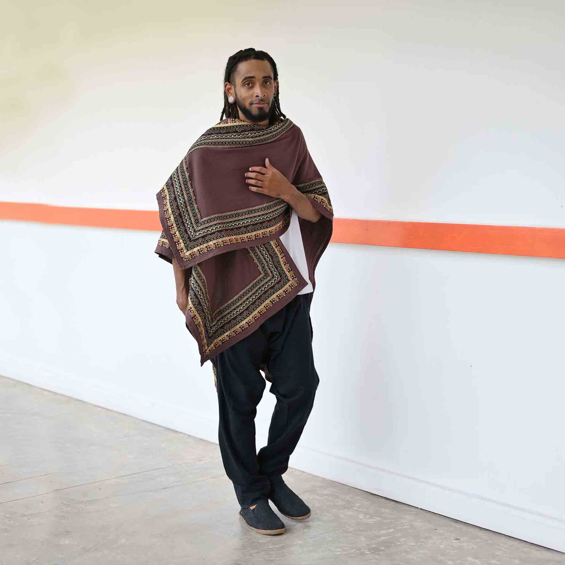 Hippie Style Poncho Schal Der Gefährte Braun