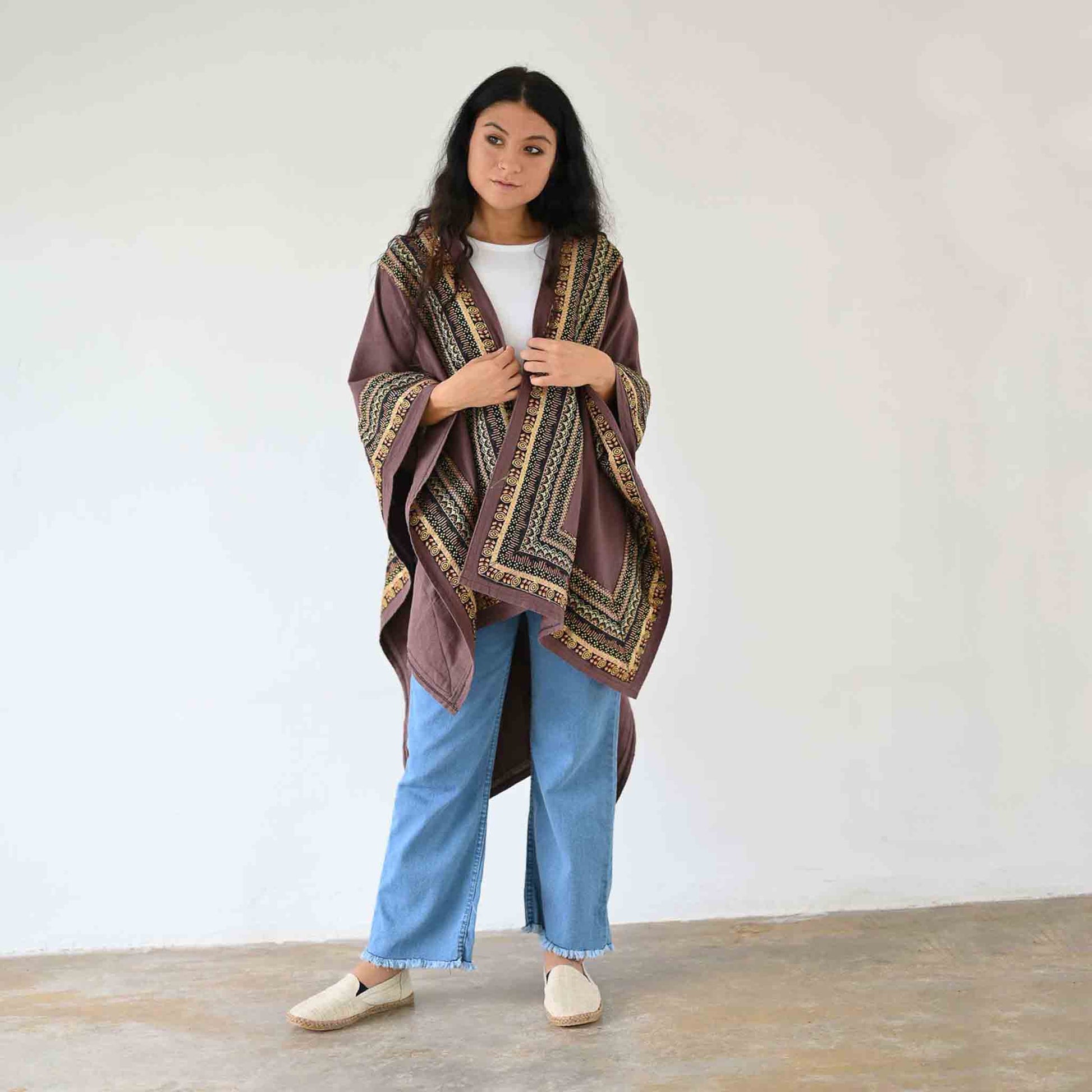 Hippie Style Poncho Schal Der Gefährte Braun