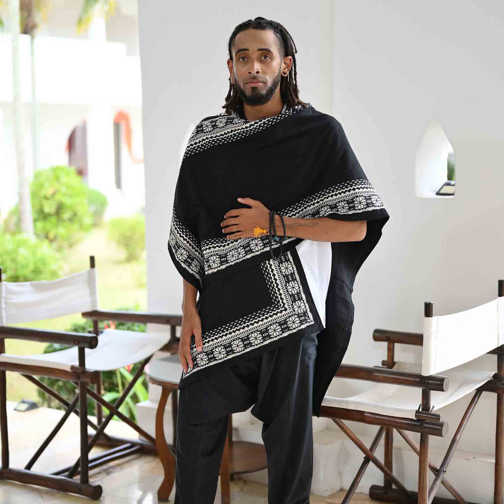 Hippie Style Poncho Schal Der Gefährte Schwarz