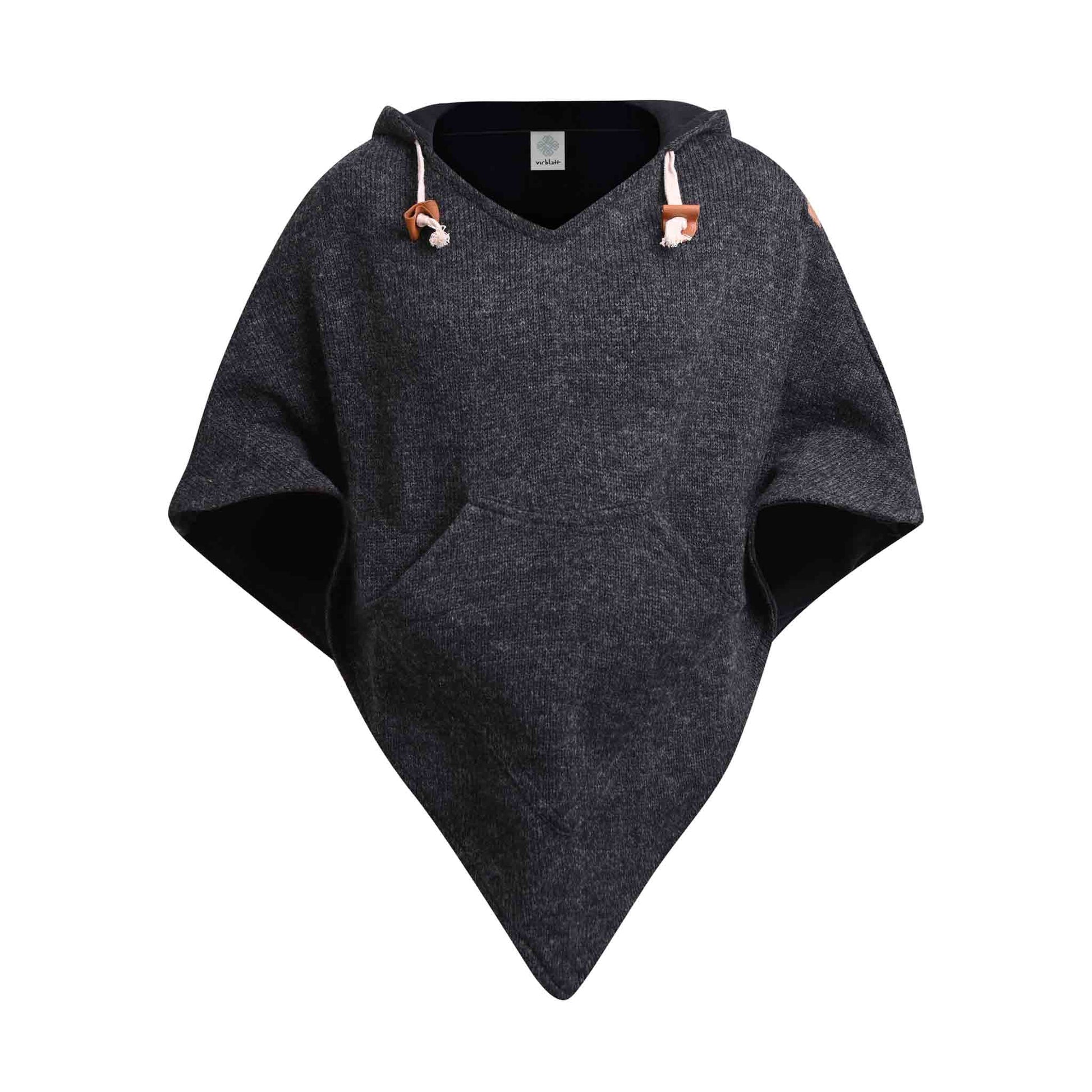 Boho Herren und Damen Wollponcho Abajo Schwarz