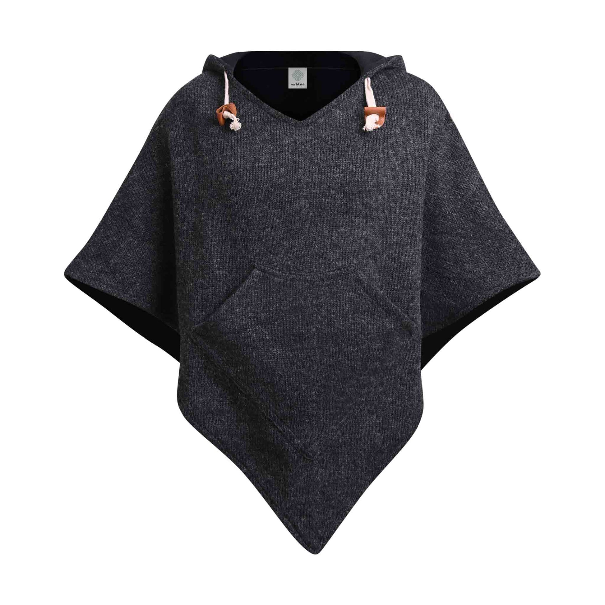 Winterponcho aus Wolle Abajo Schwarz