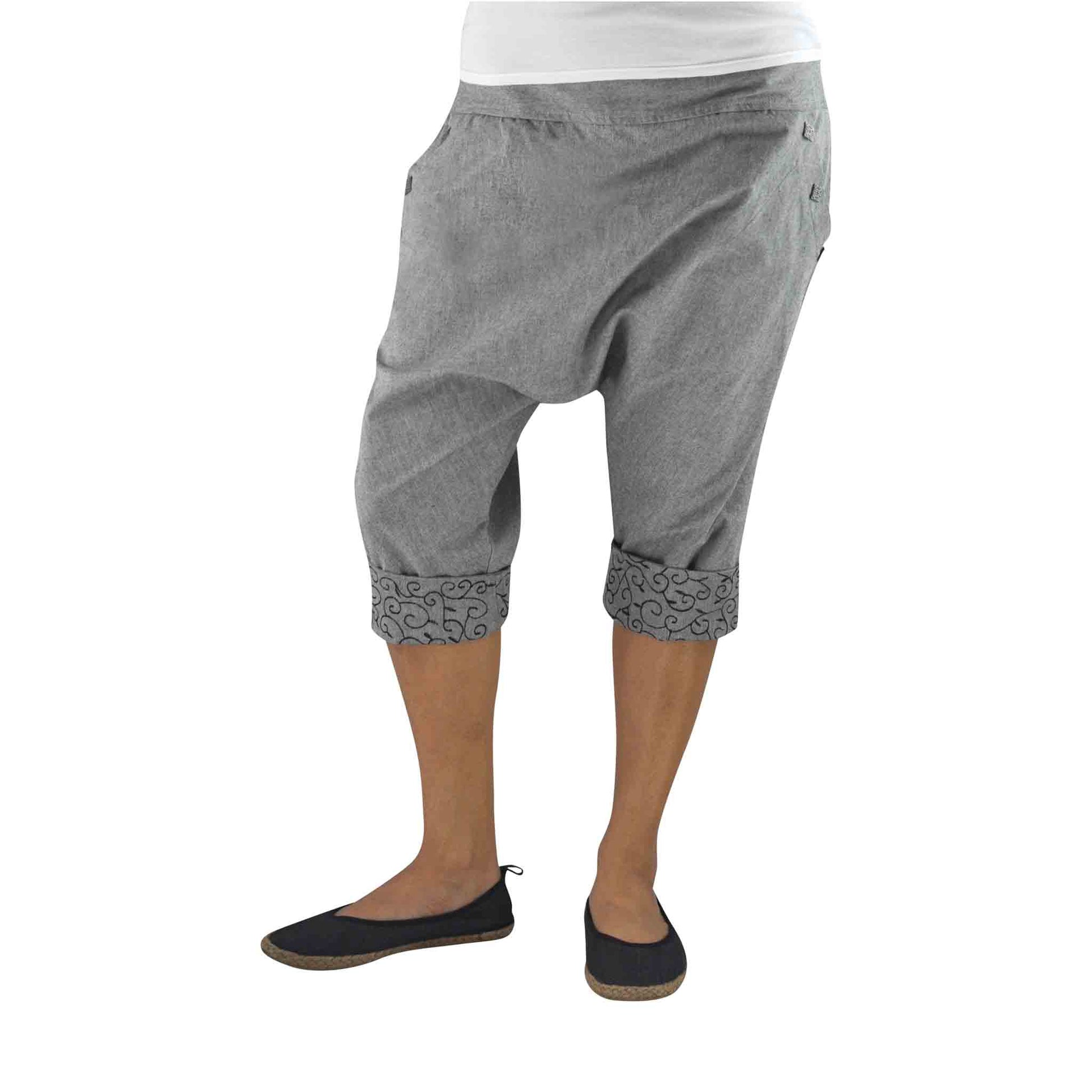 Kurze Boho Style Haremshose Pokhara Grau