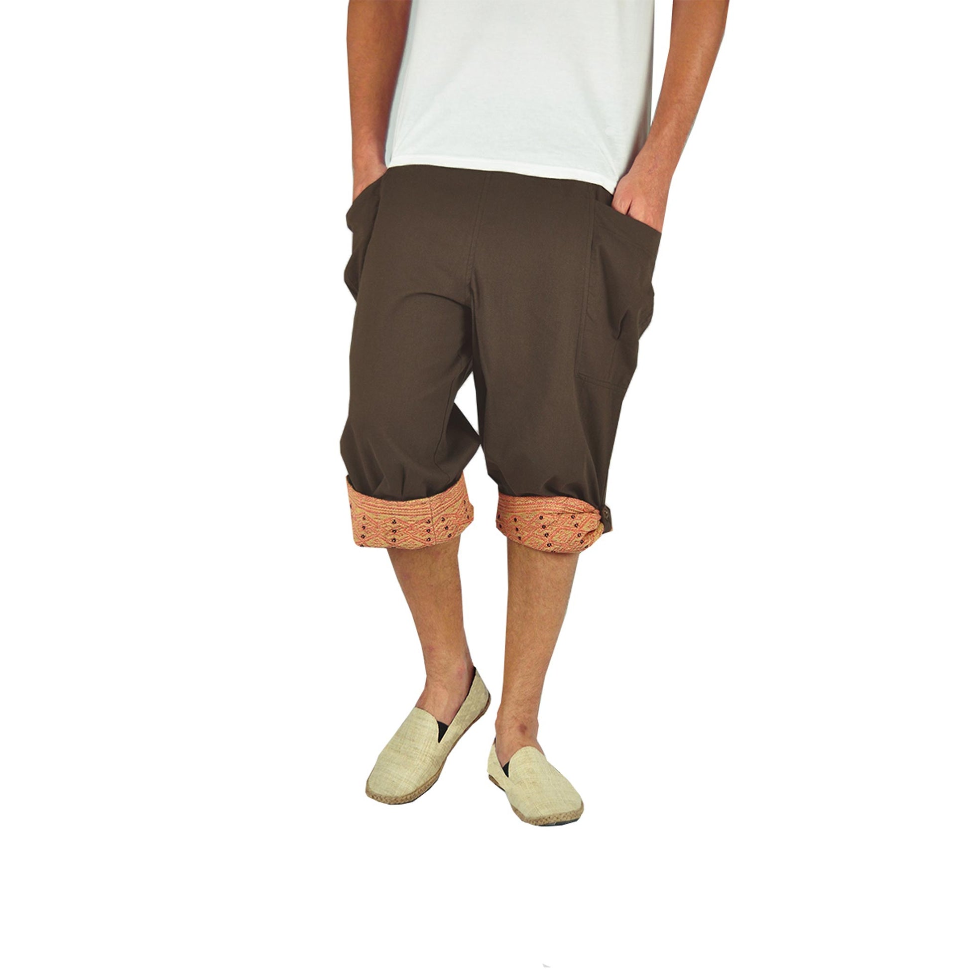 Kurze Hippie Style Haremshose Großzügig Braun