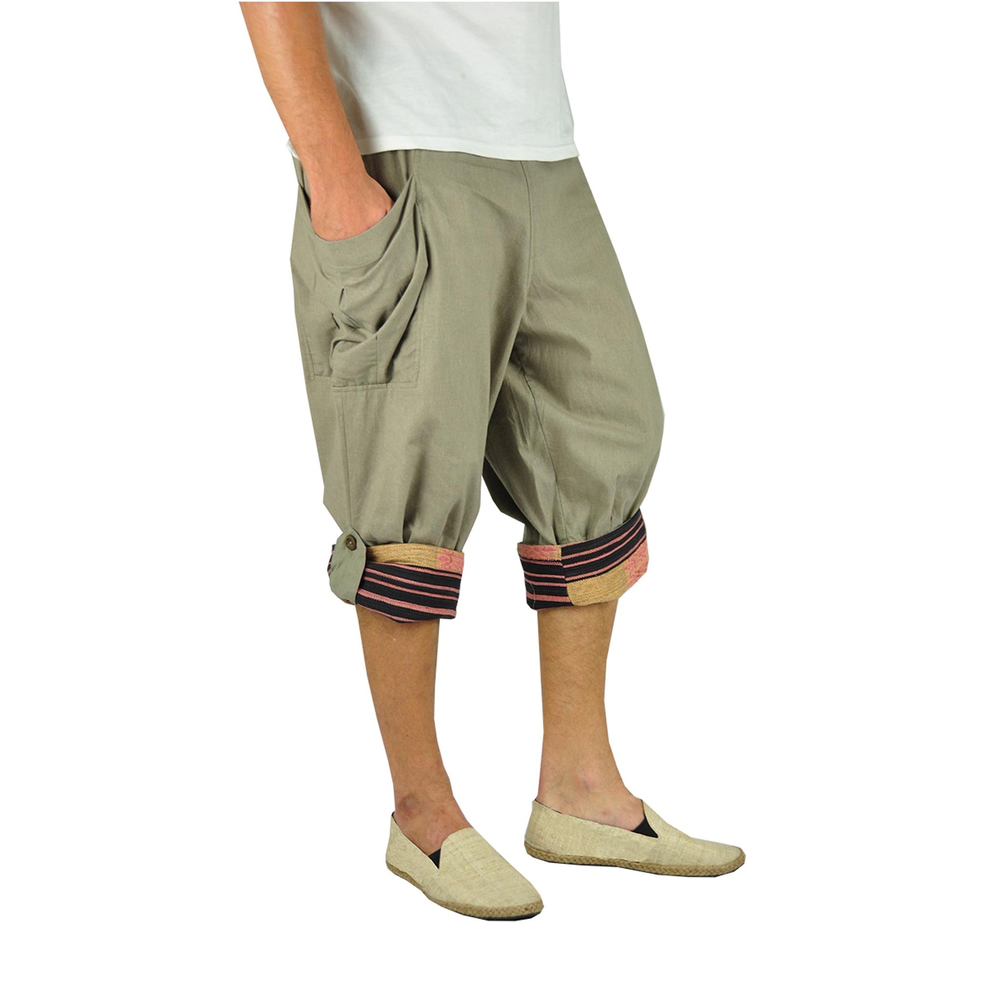 Kurze Hippie Style Haremshose Großzügig Graubraun