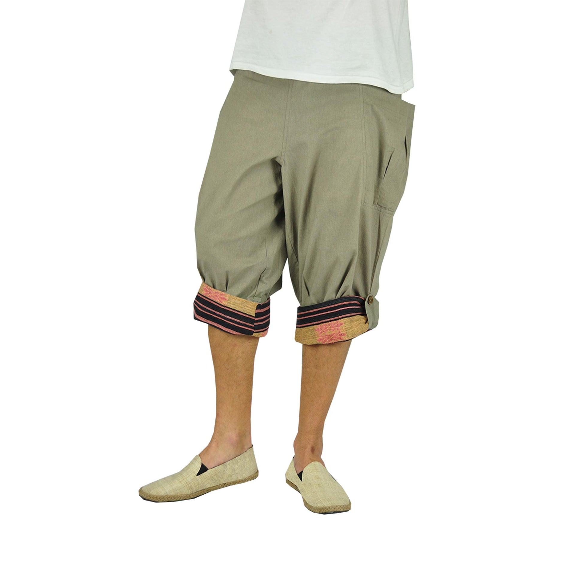 Kurze Hippie Style Haremshose Großzügig Graubraun