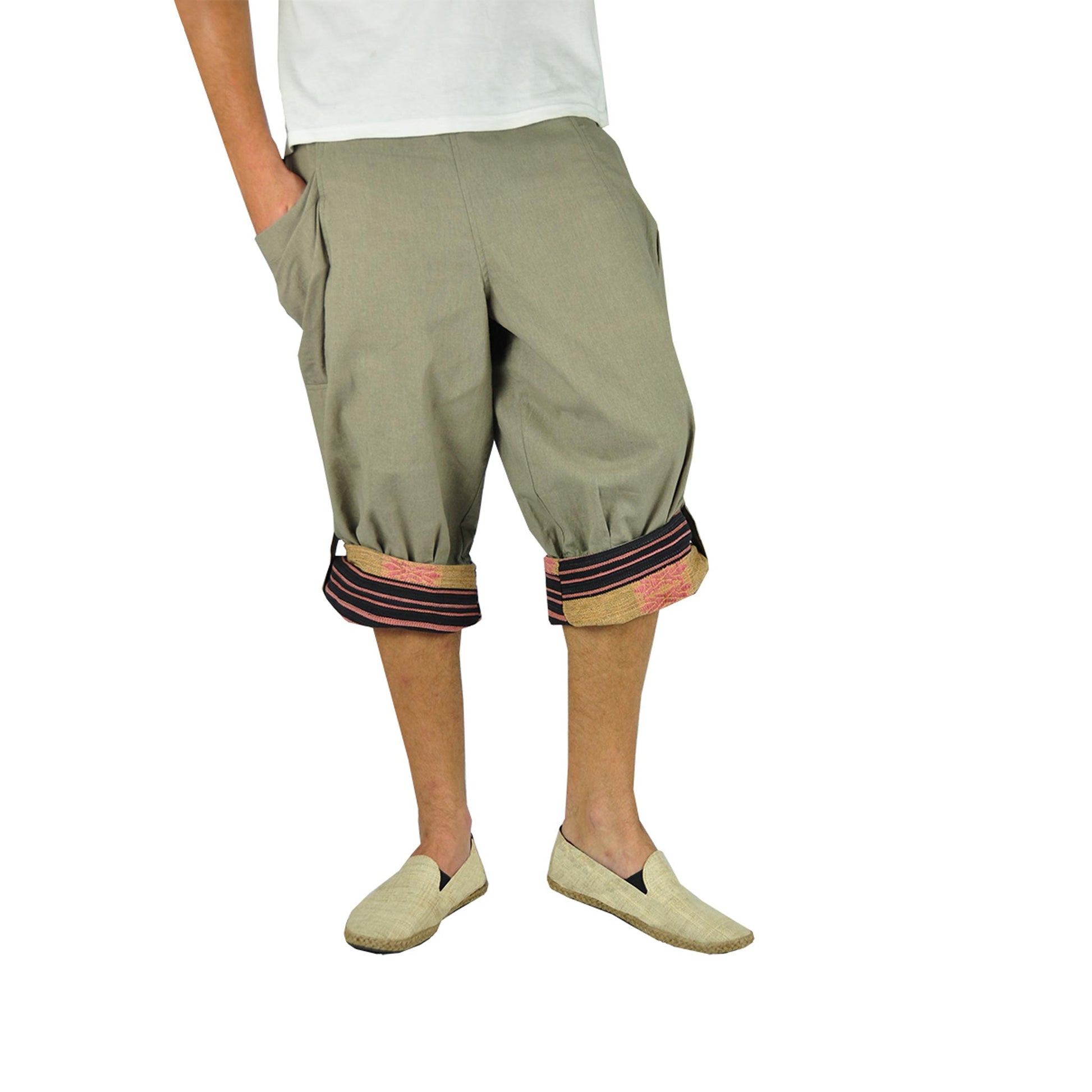 Kurze Hippie Style Haremshose Großzügig Graubraun