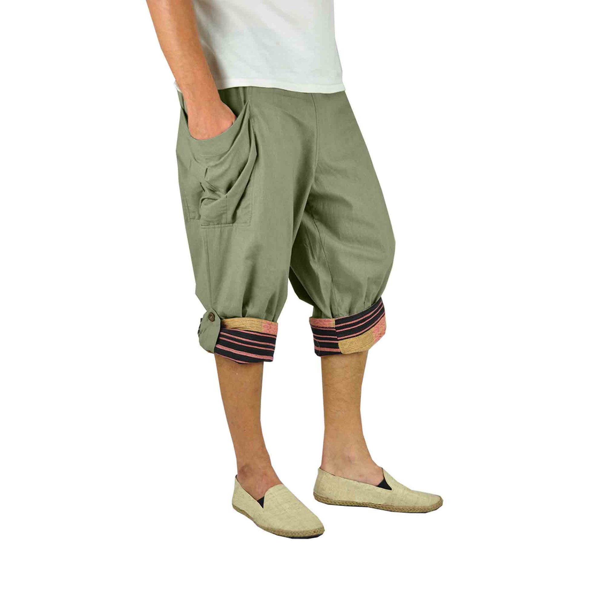 Kurze Hippie Style Haremshose Großzügig Grün