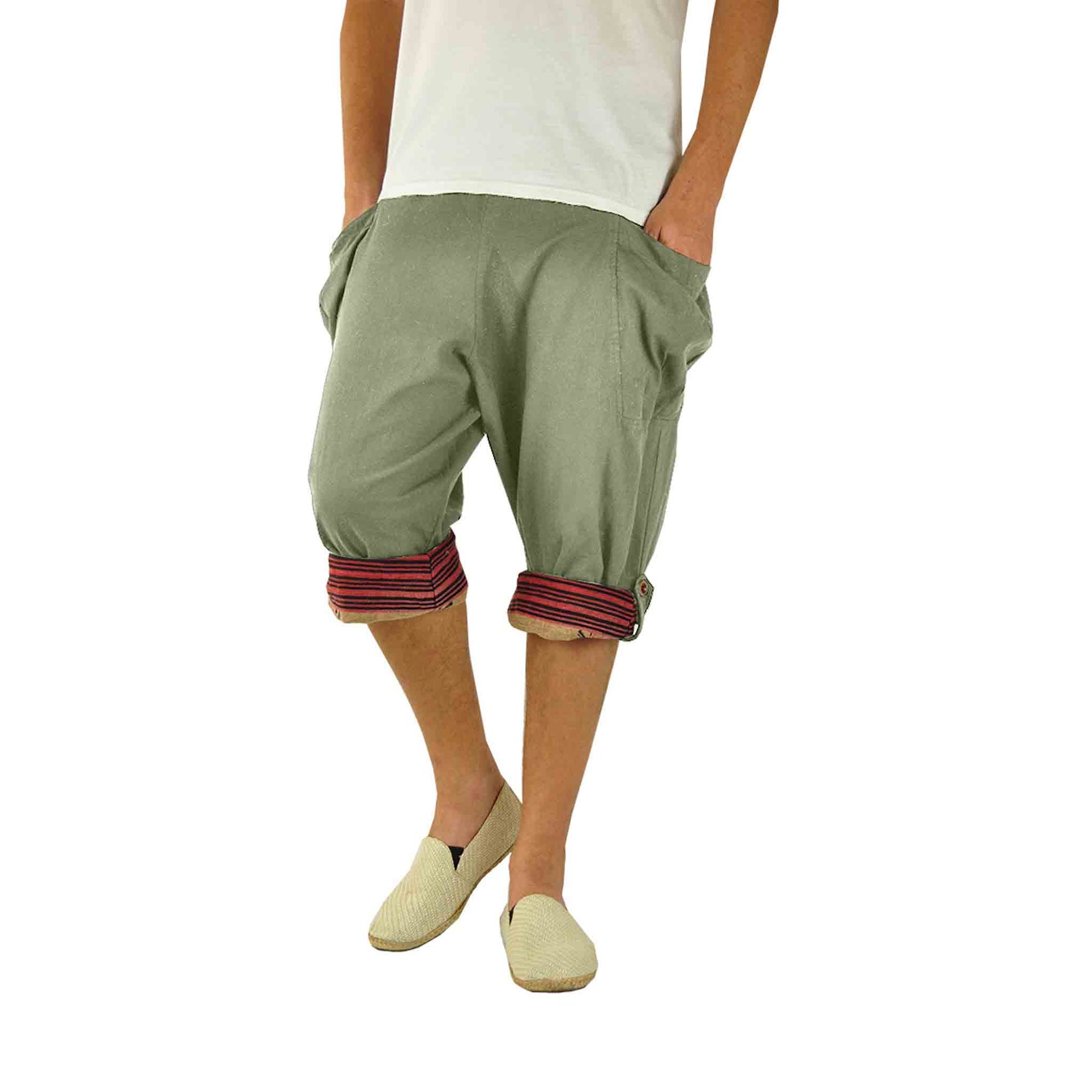 Kurze Hippie Style Haremshose Großzügig Grün