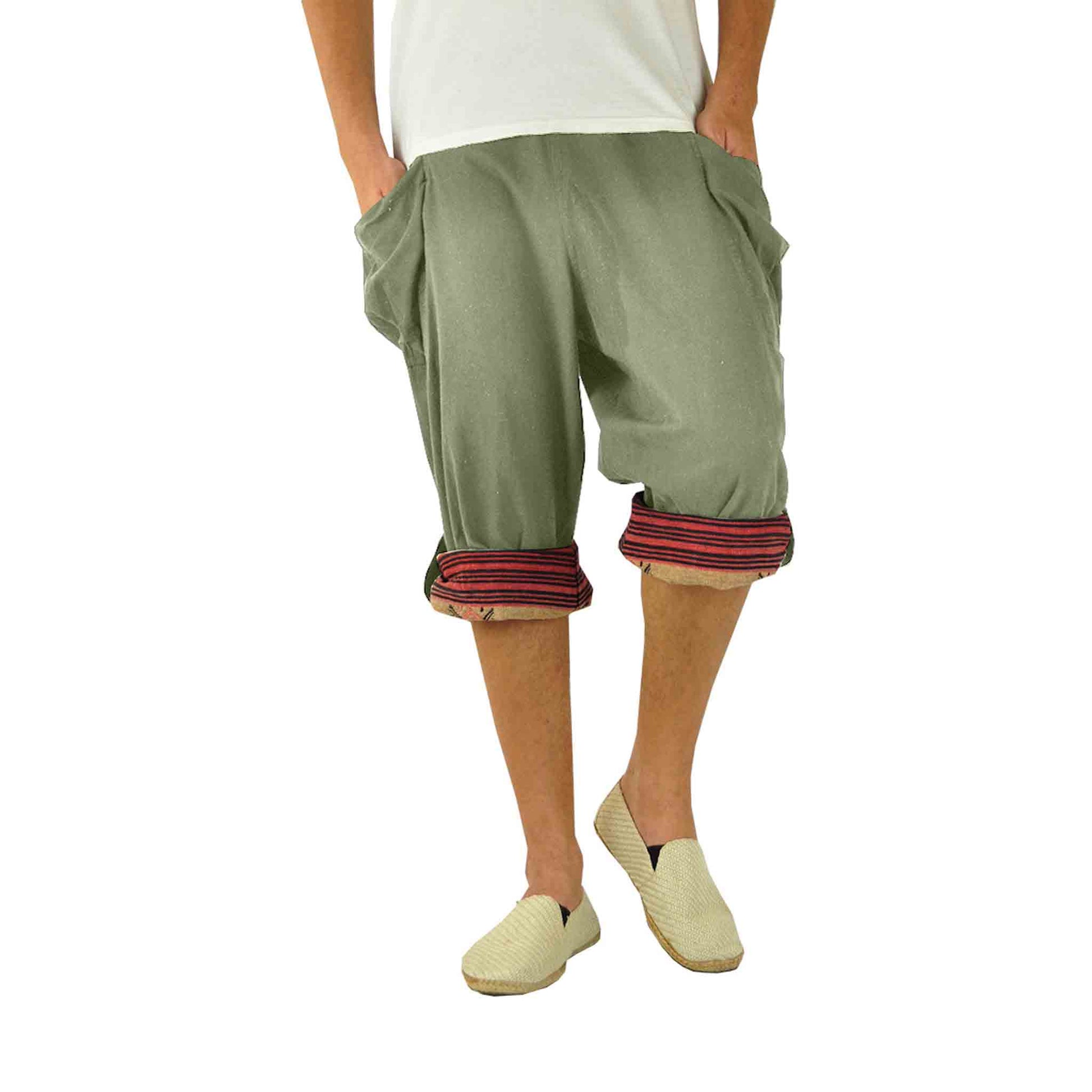 Kurze Hippie Style Haremshose Großzügig Grün