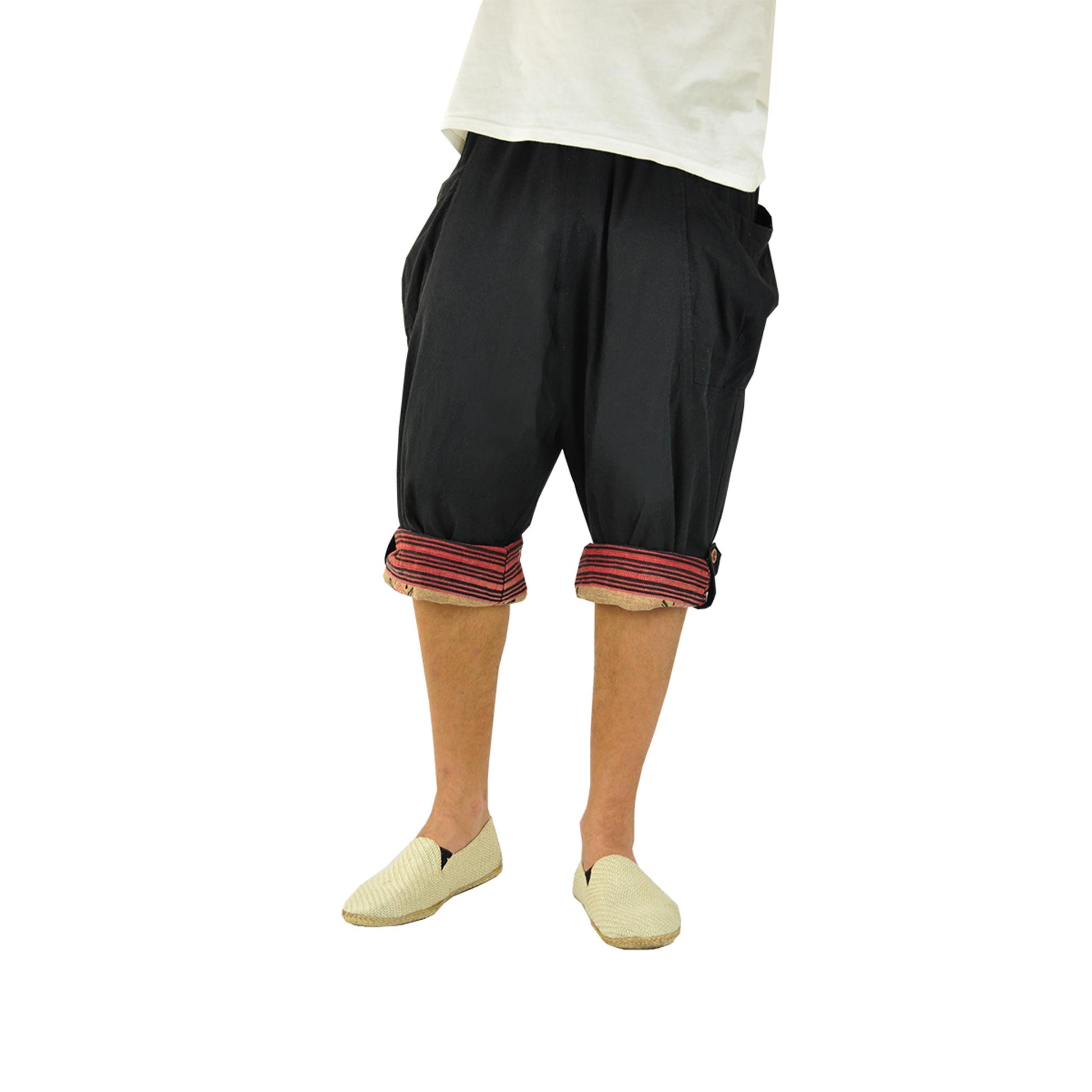 Kurze Hippie Style Haremshose Großzügig Schwarz
