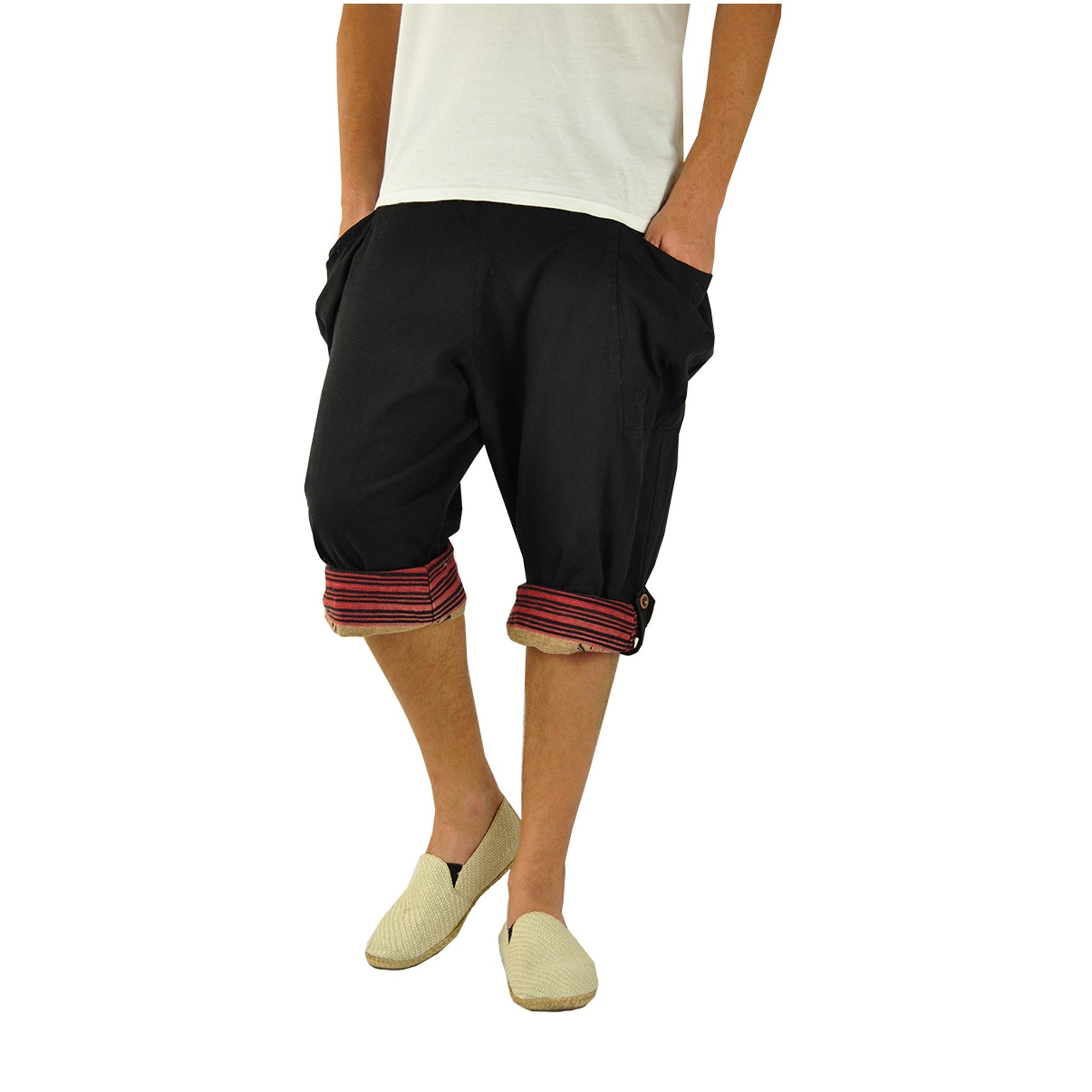 Kurze Hippie Style Haremshose Großzügig Schwarz