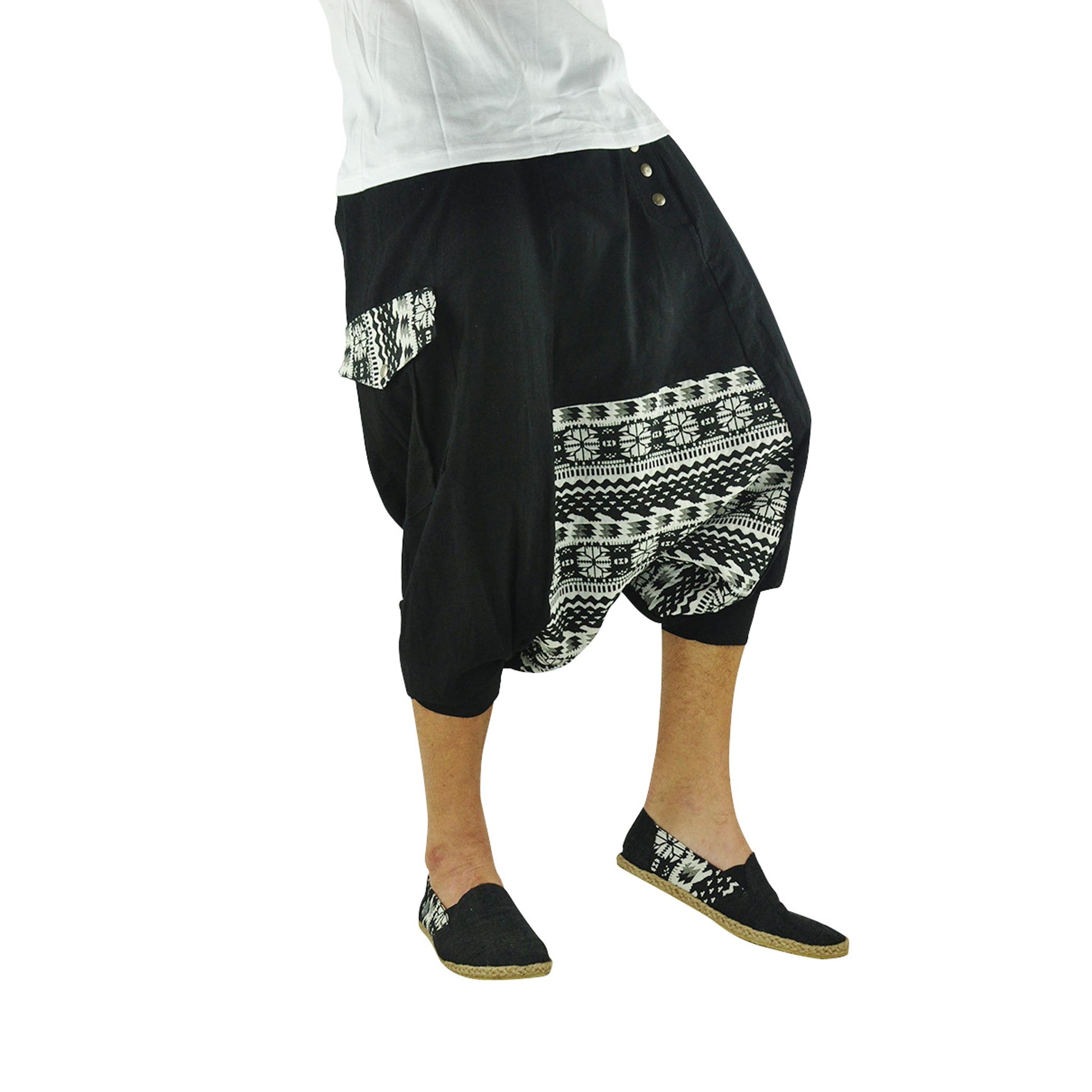 Kurze Boho Style Haremshose Sorgenfrei Schwarz