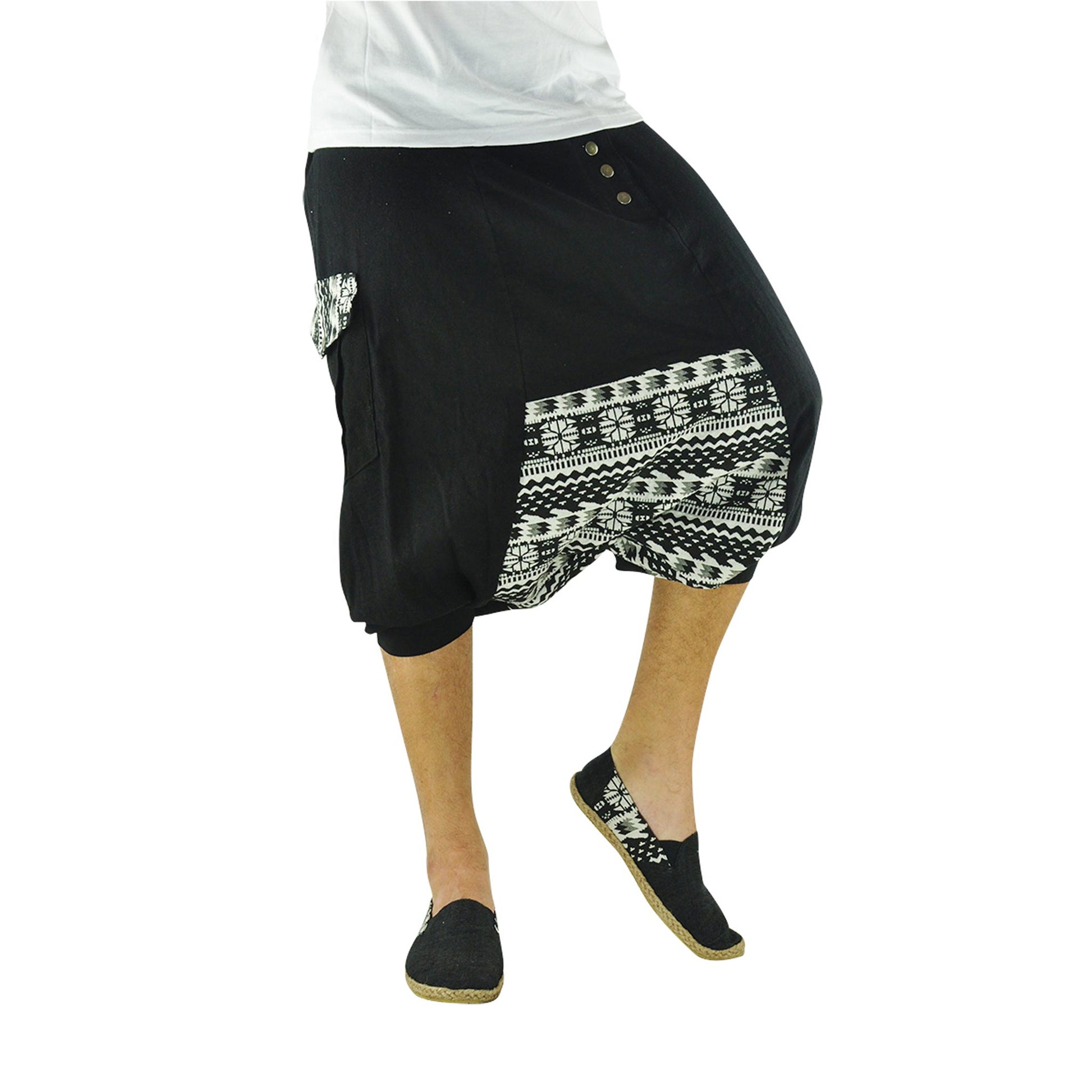 Kurze Boho Style Haremshose Sorgenfrei Schwarz