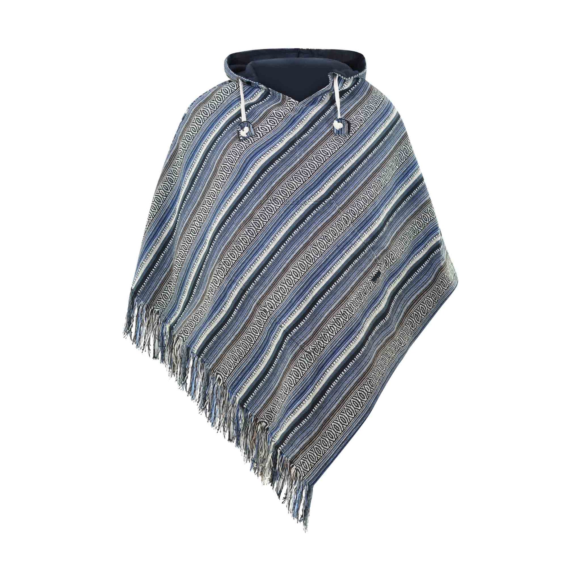 Hippie Wendeponcho im Mexikaner Poncho Style Blau