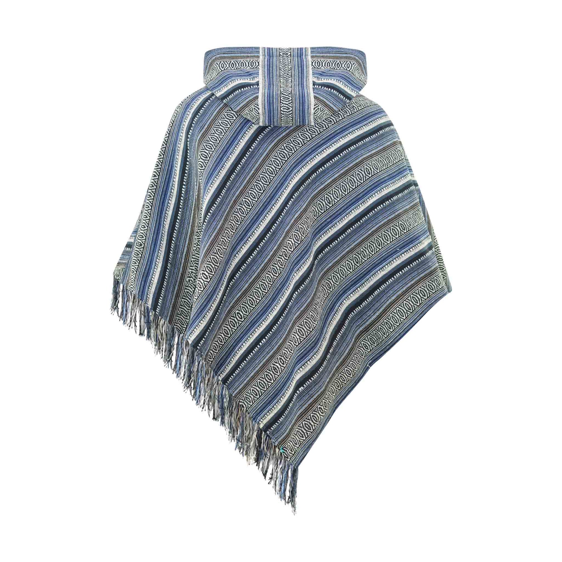 Hippie Wendeponcho im Mexikaner Poncho Style Blau