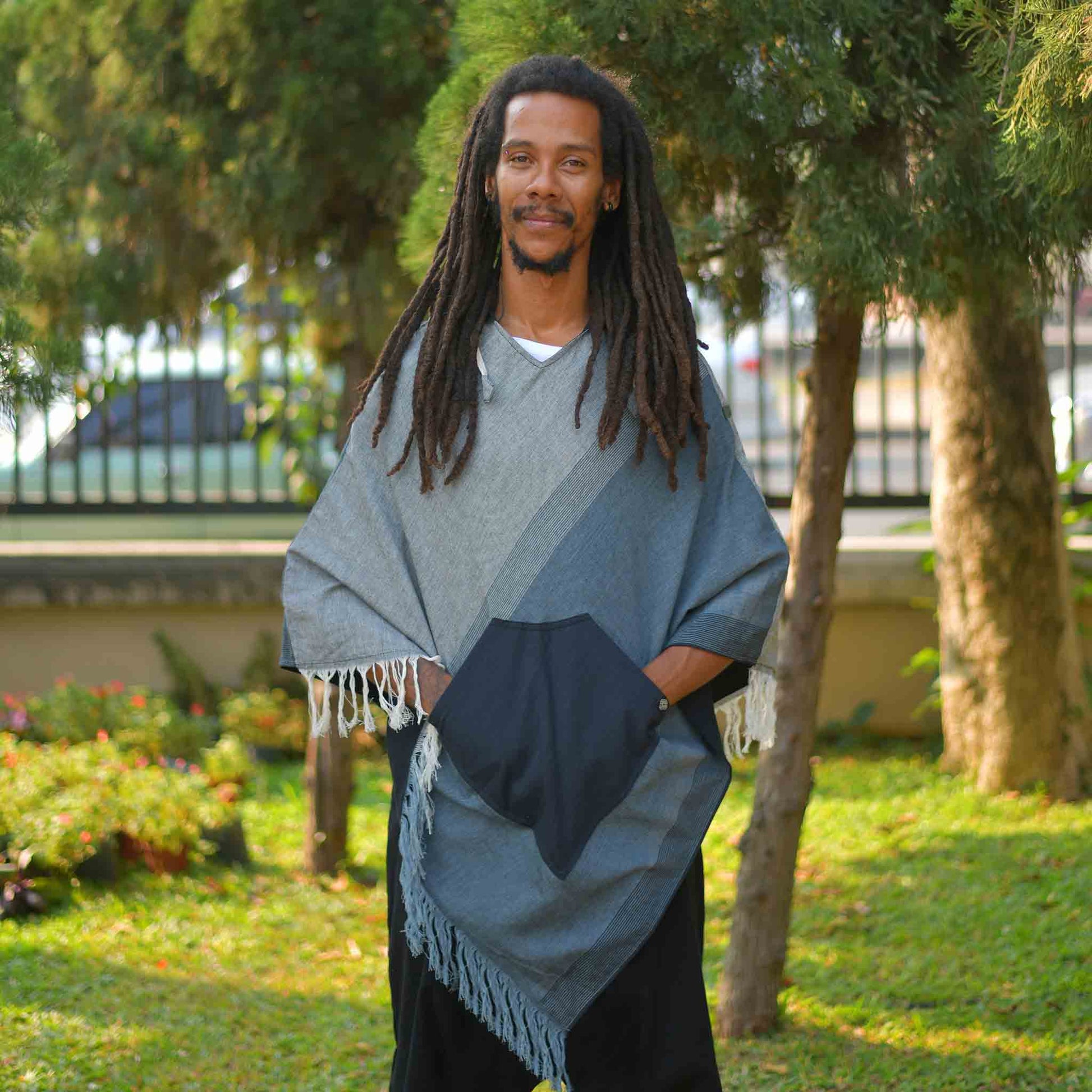model-lxl Boho Poncho Herren und Damen Wanderlust Grau