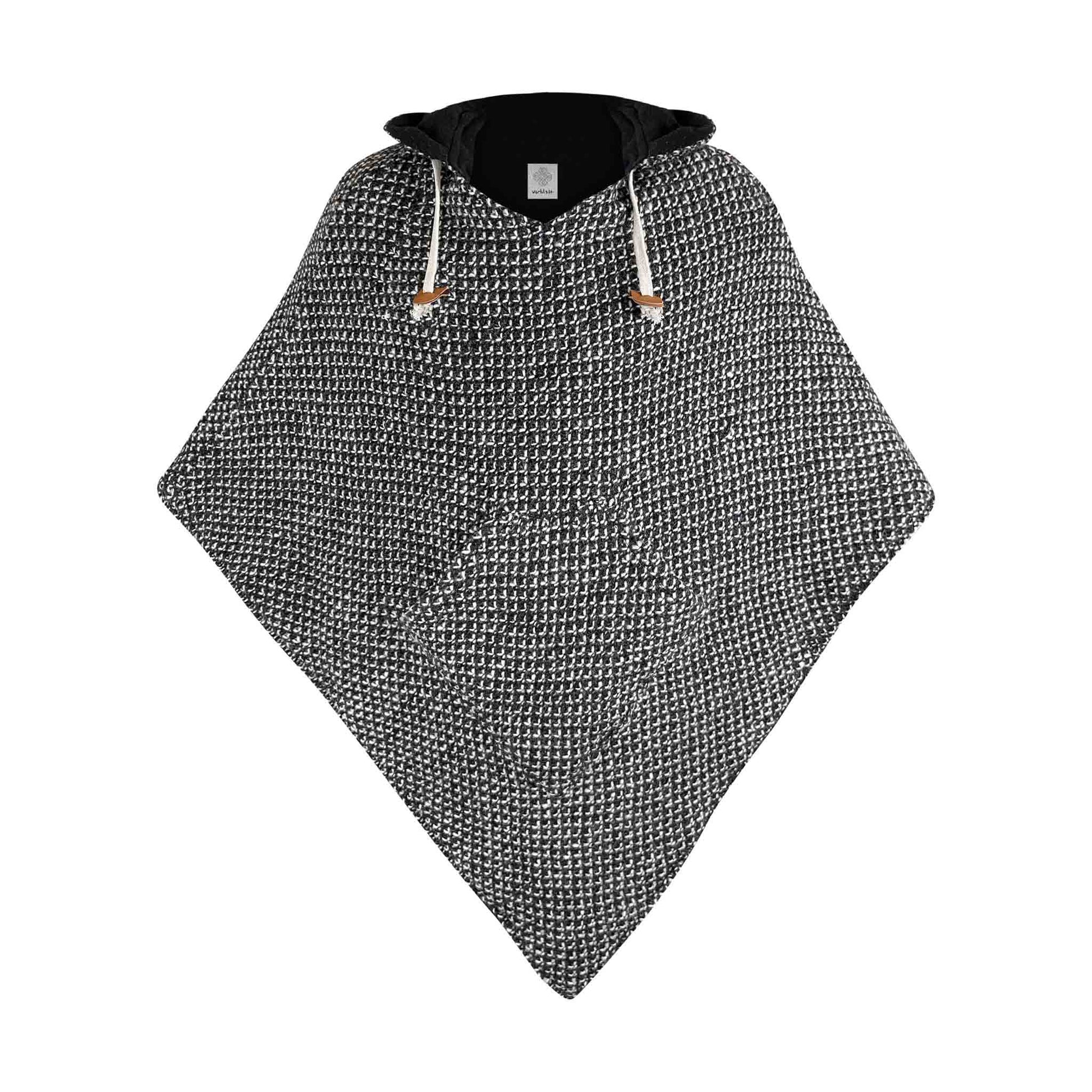 Bohemian Style Wollponcho Abajo Schwarz meliert